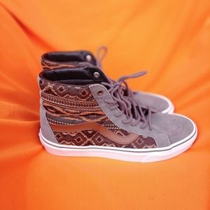 *Be A Legend* Vans Sk8-Hi Boho High Tops Grey Suede Brown Detail 8.5 NWT
